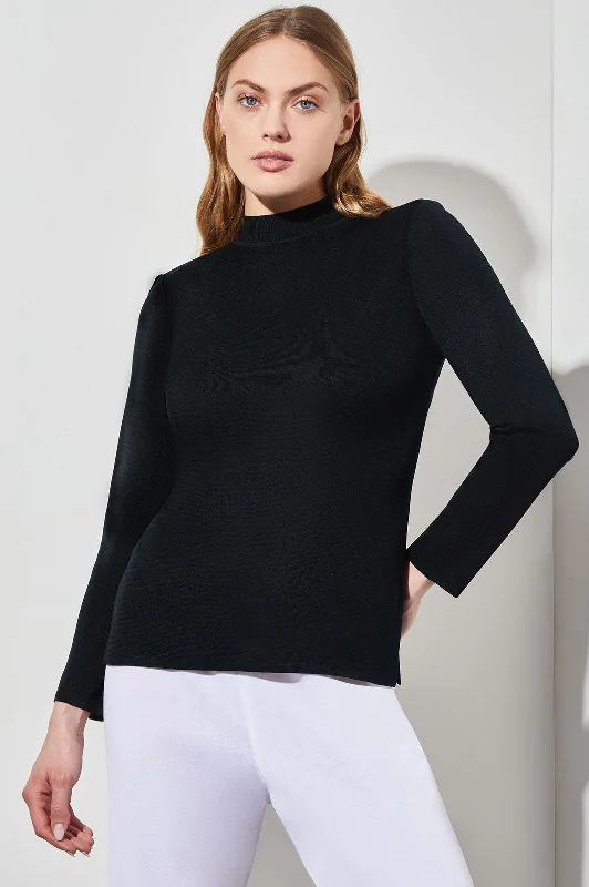 women's tops for those who want to create outfits that are both unique and memorableMock Neck Tunic - Knit, Black