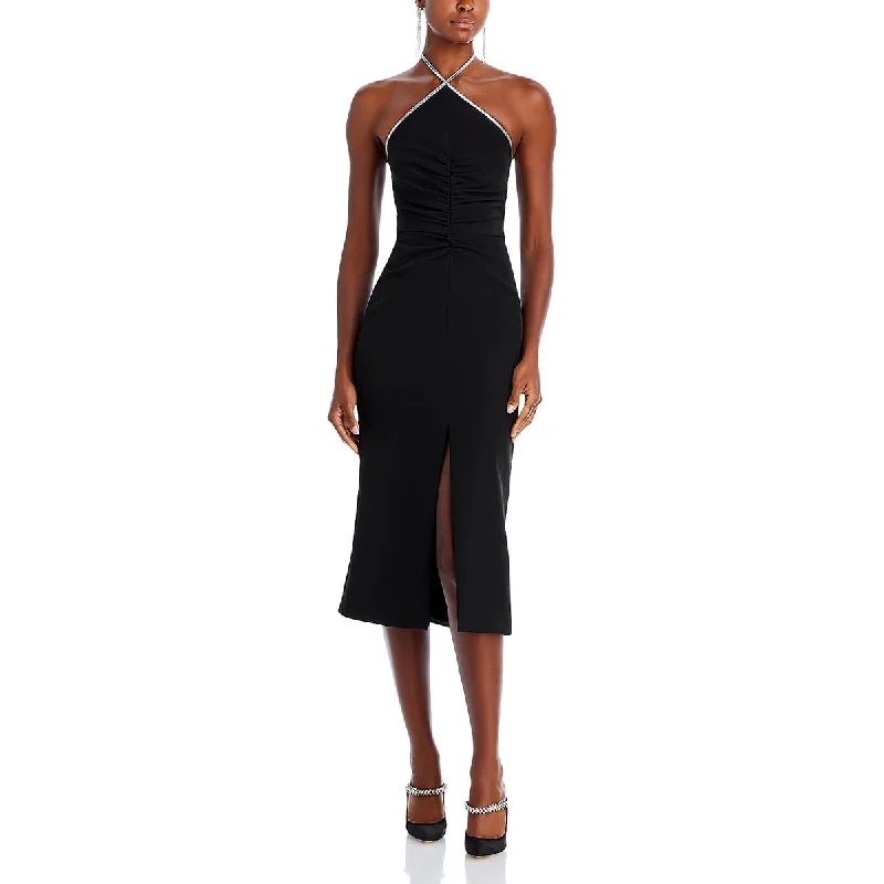 Leather DressHalston Womens Piper Embellished Midi Cocktail And Party Dress