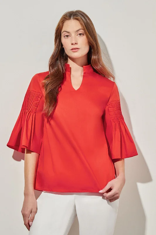 women's tops for those who want to wear pieces that are both functional and fashionablePleated Bell Sleeve Blouse - Stretch Cotton Blend