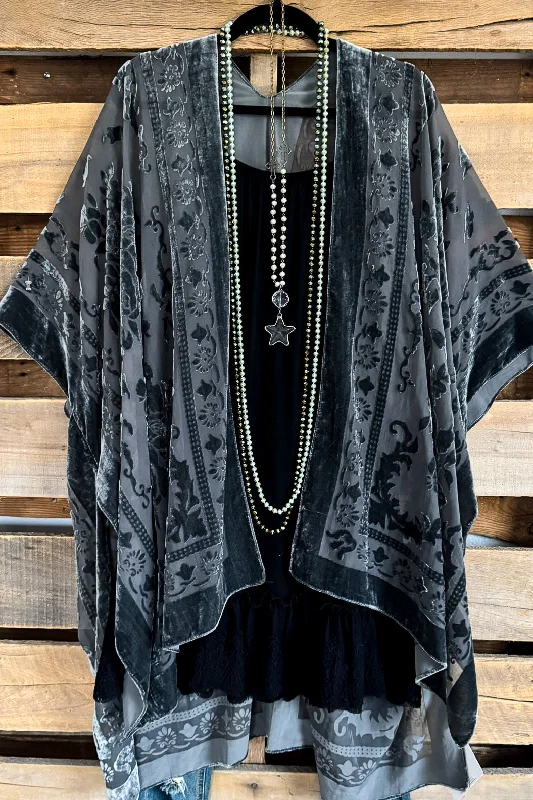 women's tops with sleeveless designsValue Of Truth Burnout Velvet Kimono - Gray