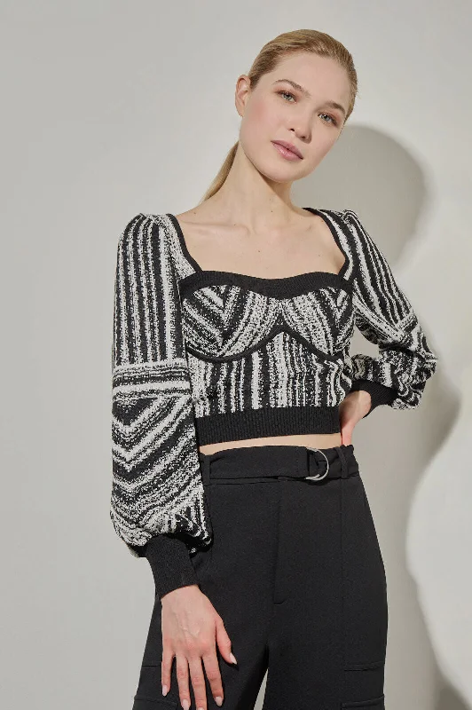 women's tops for those who want to show off their figure in a flattering wayModern Fit Variegated Stripe Soft Knit Crop Top