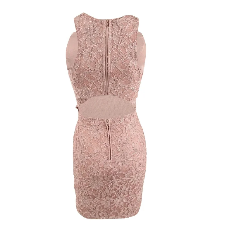 Silk DressCity Studios Junior's Glitter Lace Bodycon Dress Pink Size 5