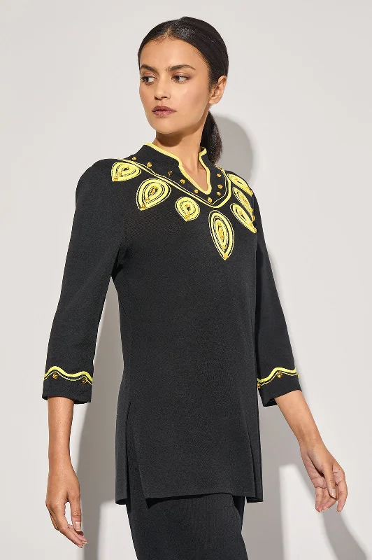 women's tops for those who love to mix and match prints and patternsKnit Soutache Trim Tunic