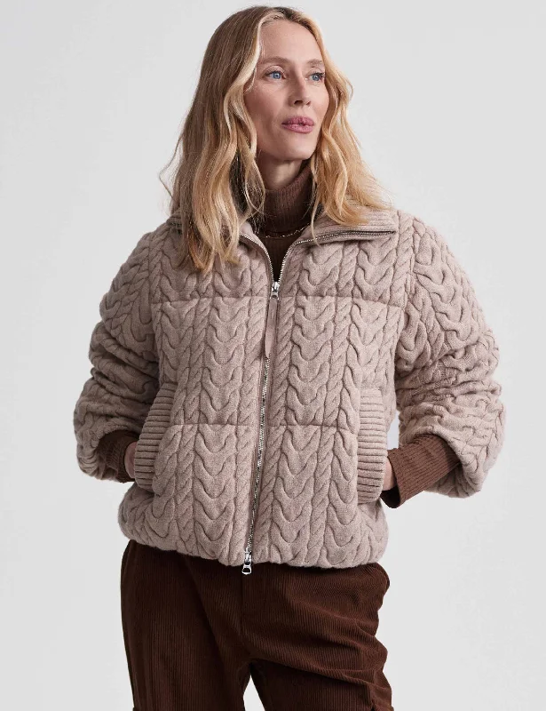 peacoats for womenReggie Cable Knit Puffer - Light Taupe