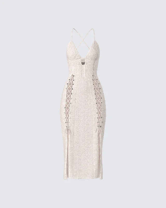 Lace DressJing Ivory Crochet Knit Midi Dress