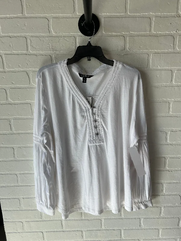 women's tops for gala dinnersTop Long Sleeve By Lauren By Ralph Lauren In White, Size: 2x