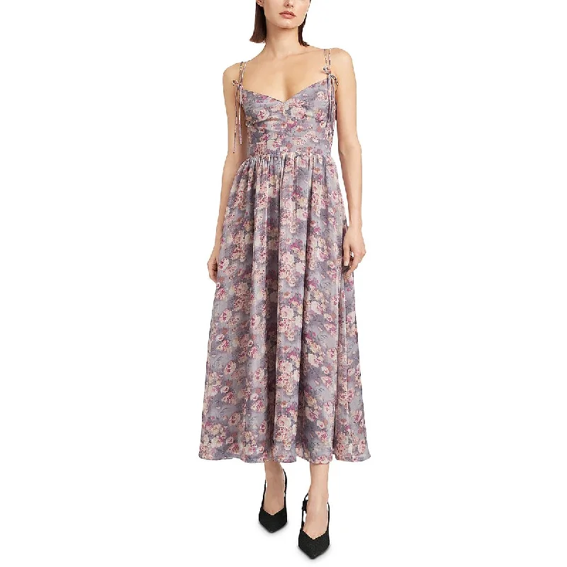 Pearl DressEn Saison Womens Organza Metallic Floral Print Midi Dress