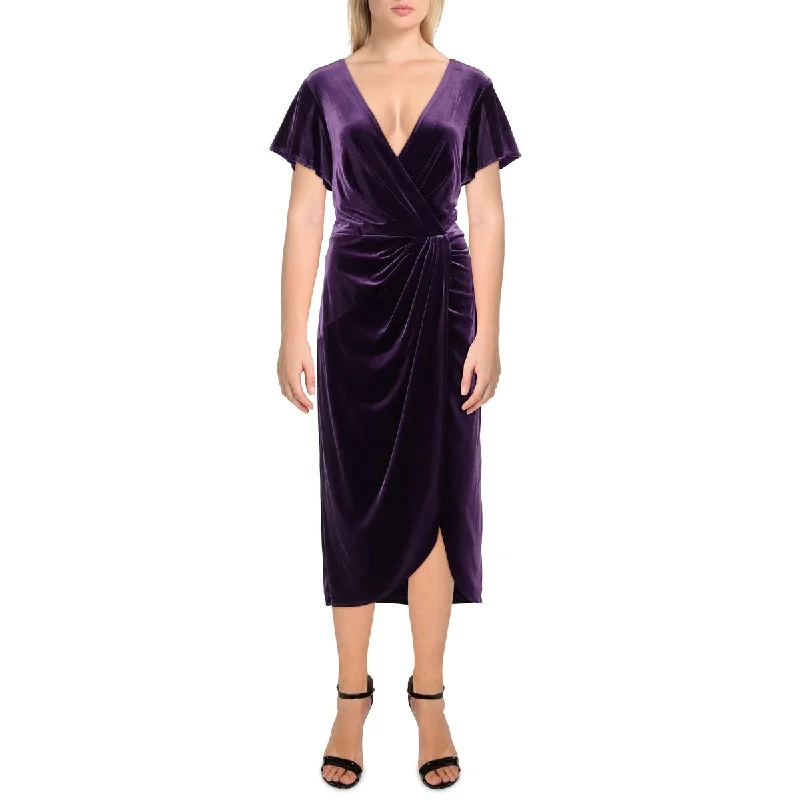 women's silk dressesLauren Ralph Lauren Womens Velvet V-Neck Midi Dress