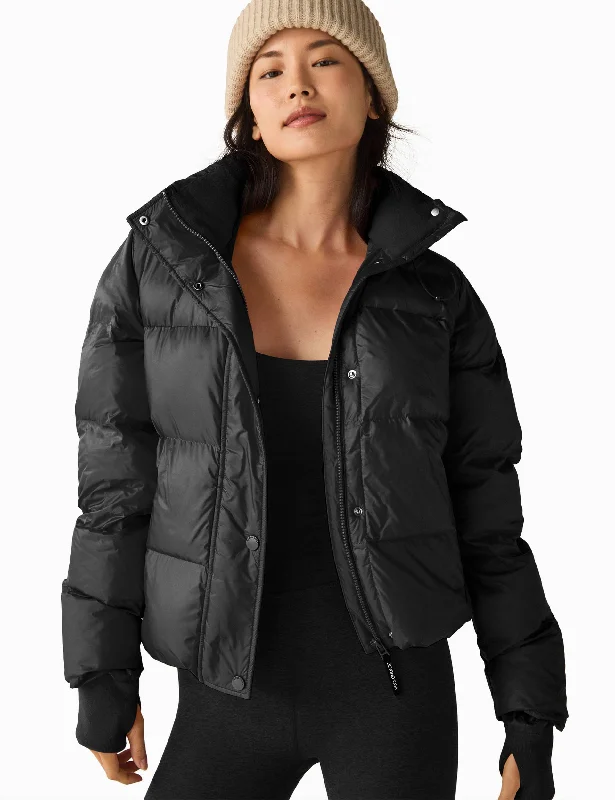 leather coats for womenBIG COZY HOODED PUFFER JACKETBLACK