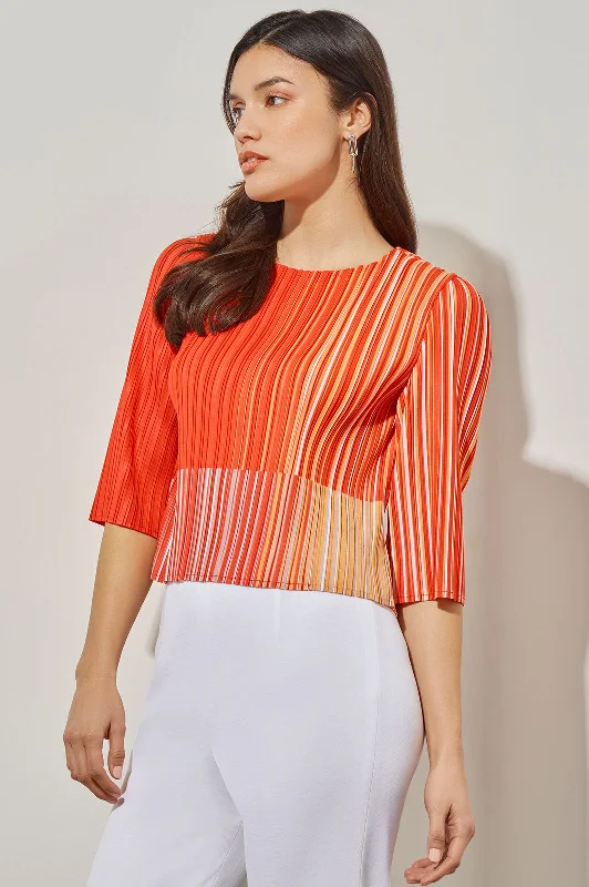 cropped women's topsCropped Blouse - Fine Pleat Crepe de Chine