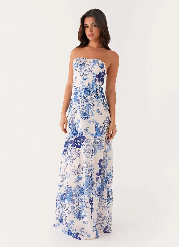 Zip-Up DressTayla Linen Maxi Dress - Serene Sky Floral