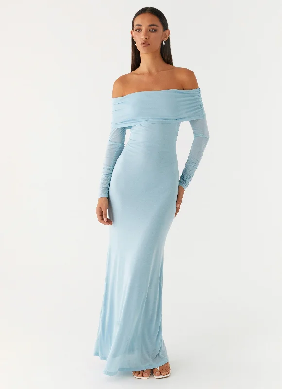 women's bell-sleeved dressesCocoa Long Sleeve Maxi Dress - Blue