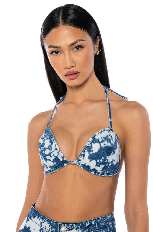 HEY NOW ACID WASH DENIM BIKINI TOP