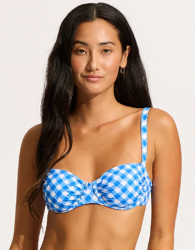 Bikini Female SwimwearCiao Bella Check Ruched Underwired Bikini Top - Azure