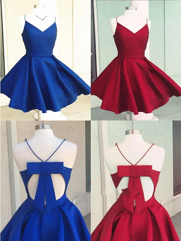 women's custom dressesA Line V Neck Short Blue/Burgundy Prom Dresses, Mini Graduation Dresses, Blue Homecoming Dresses