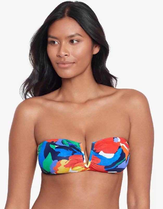 Competitive Female SwimwearBold Abstract Floral V Wire Bandeau Bikini Top