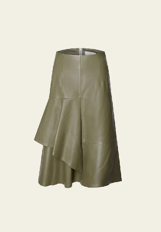 women's figure-flattering business skirtsFishtail Detailing Vegan Leather Skirt