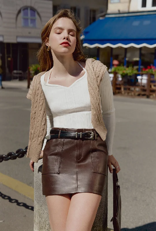 women's handmade casual skirtsAndy Faux Leather Skirt - Brown