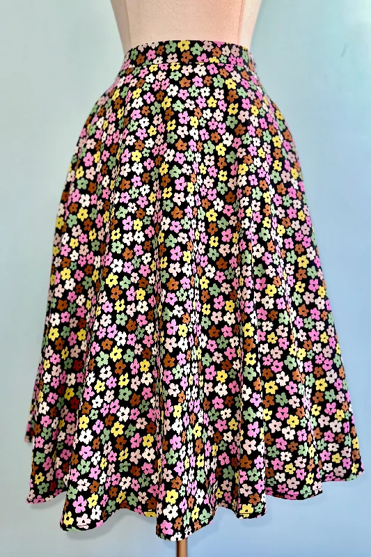 women's stretch skirtsMagenta and Green Daisy Print Full Skirt by Tulip B.