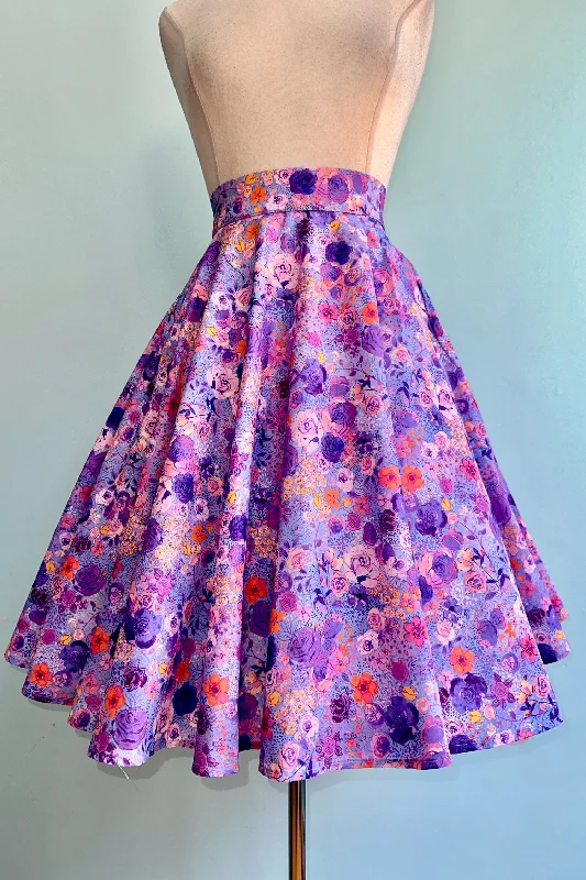 women's cool work skirtsPurple and Orange Floral Circle Skirt by Heart of Haute