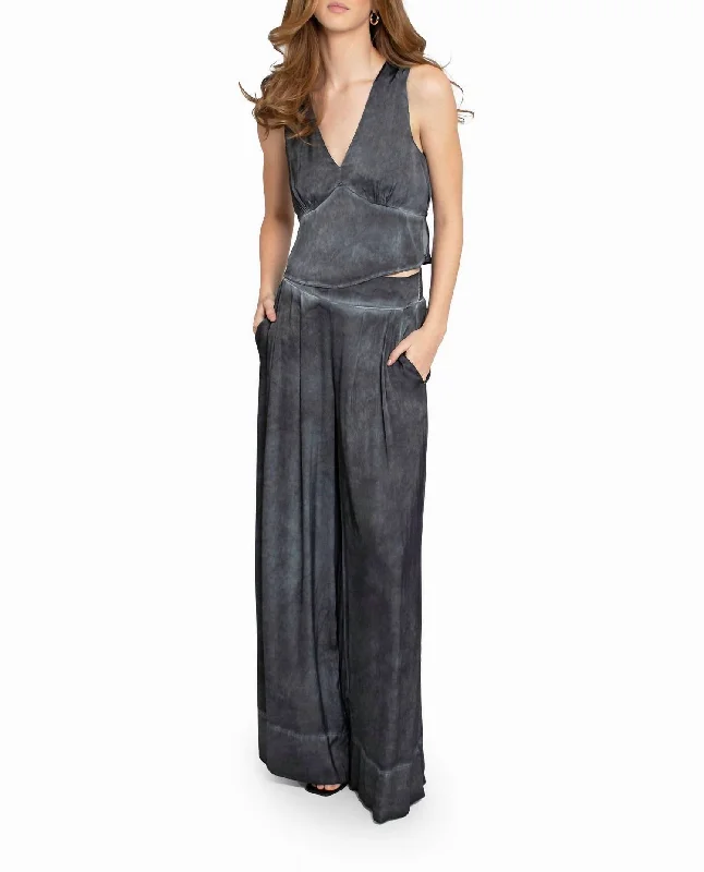 women's winter pantsGarment Dyed Silk Wide Leg Pant In Black