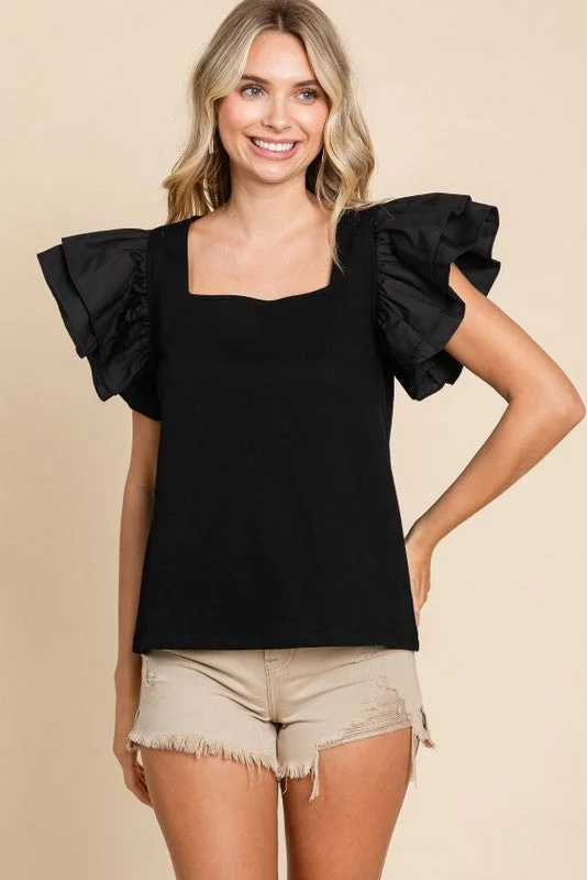 women's high-end dressesRuffle Season Off Black Top