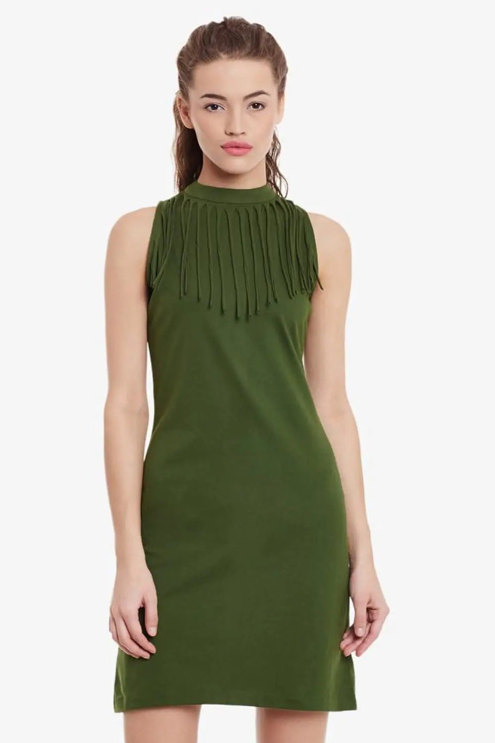 Chiffon DressBinge On Fringe Bodycon Dress Olive