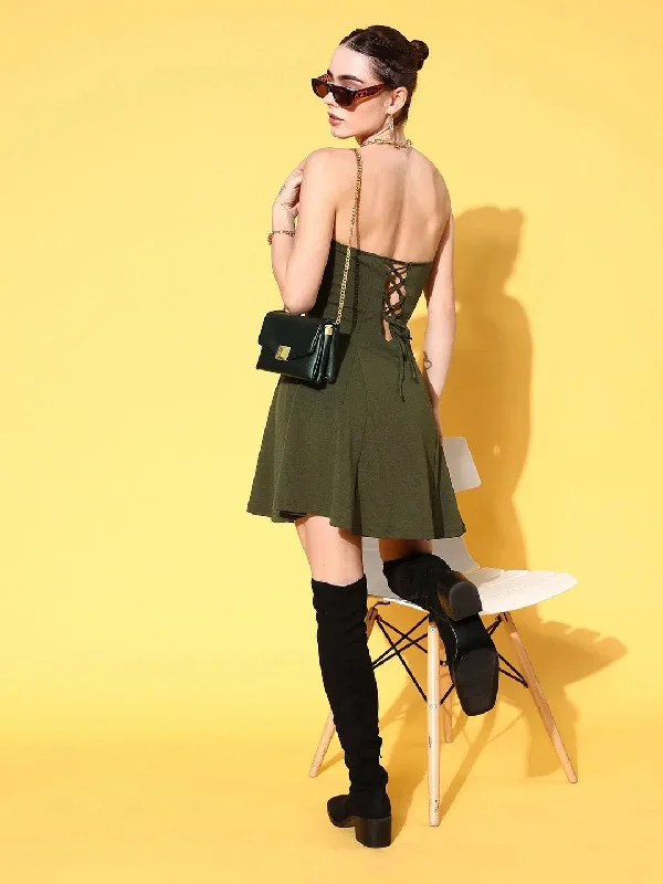 women's cocktail dressesVeni Vidi Vici Olive Lace Up Back Bodycon Dress