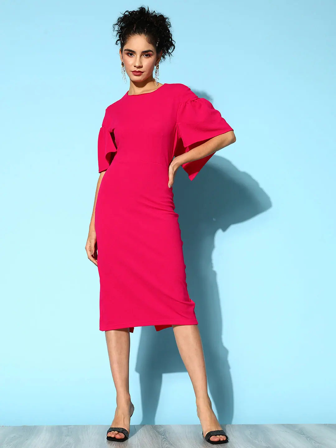 Wedding DressWomen Fuchsia Frill Cape Bodycon Dress