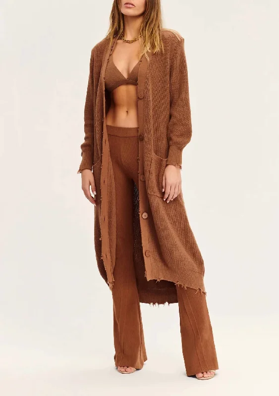 Stylish Flannel SweatersAmanda Cardigan In Cognac