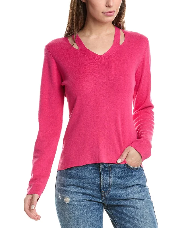 Soft Knitted SweatersForte Cashmere Cutout V-Neck Silk & Cashmere-Blend Sweater