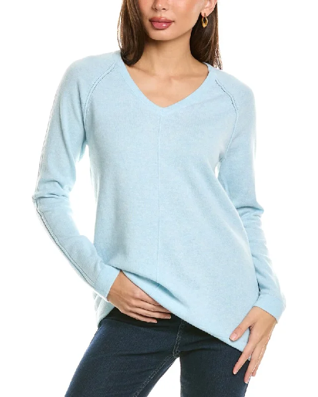 Trendy Vintage Flannel SweatersForte Cashmere Easy Raglan V-Neck Cashmere Sweater