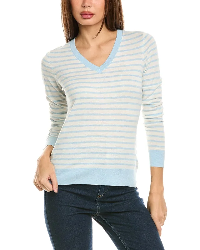 Wholesale Chunky SweatersForte Cashmere Fitted Stripe V-Neck Silk & Cashmere-Blend Sweater