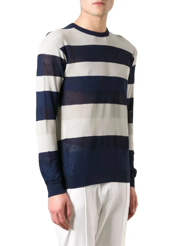 Funky Hooded SweatersMen's Striped Crewneck Sweater Pullover In Navy, Blue, Gray