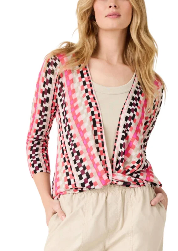 Crewneck Fair Isle SweatersPixel Sunset 4-Way Cardigan In Pink Multi