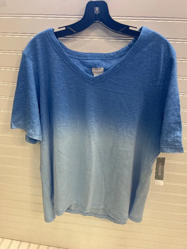 women's tops for those who want to add a touch of sophistication to their casual attireTop Short Sleeve By Chicos In Blue, Size: Xl