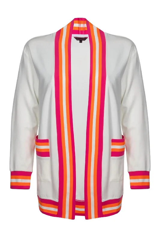 Chunky SweatersWomen's Cody Riot Cardigan In White/pink/orange